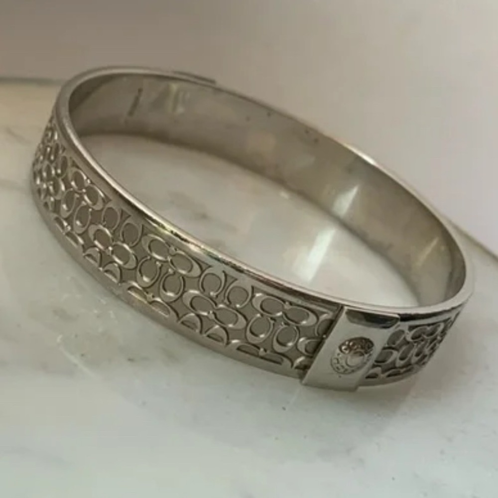 Beautiful Coach Monogram Signature C Silver Tone Bangle Bracelet